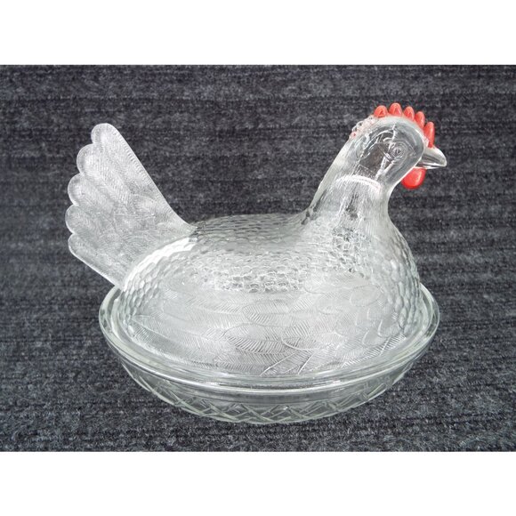 Vintage Indiana Glass 7" Hen on Nest Covered Dish Red Comb - Picture 3 of 12